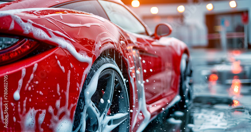Professional washing of a sports car using shampoo. © PETR BABKIN