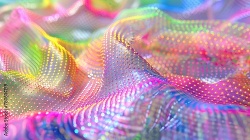 A closeup of the surface texture, showing a pattern composed of many small dots in different colors and sizes, creating an illusionary effect that appears to be undulating like waves