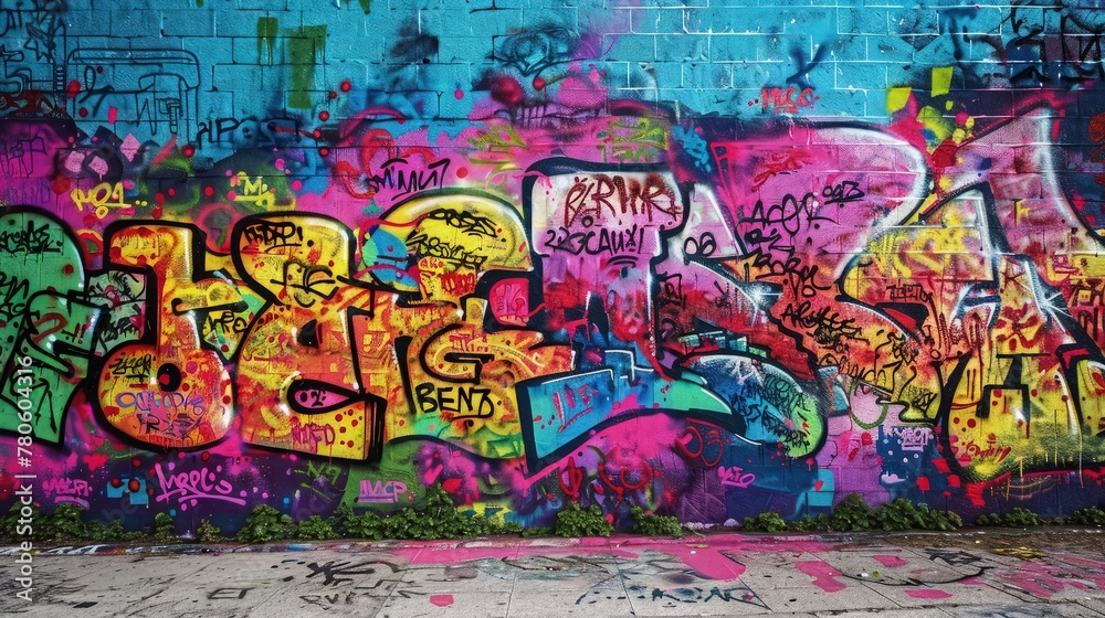 Fototapeta premium the wall surface is clean and smooth before applying graffiti. Remove any dirt, dust, or loose paint by scrubbing the wall with a mild detergent solution and a stiff brush.