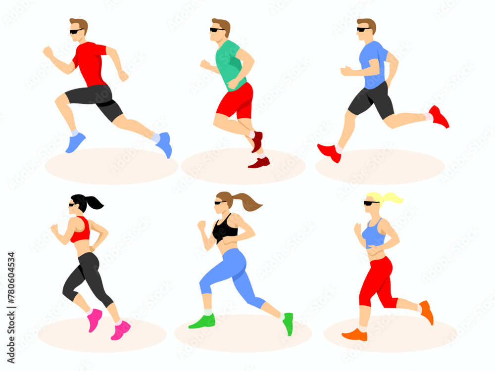 Running men and women. Athletes train or workout fitness instructors
