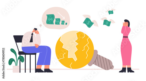 Office clerk fail business work, crisis and bankrupts