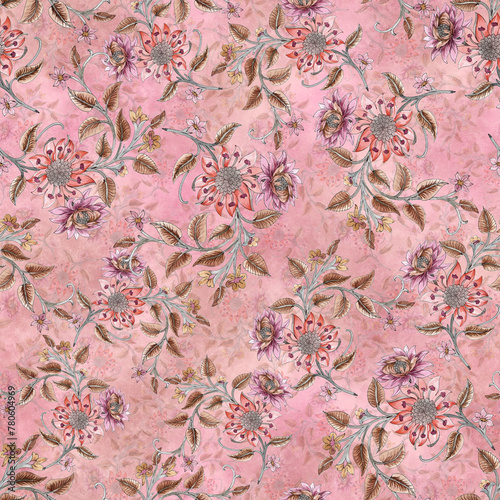 flower and Colorfull Flowers background watercolor Textile Design - illustration