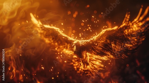 Amidst the embers of its past, a phoenix emerges anew, its feathers a tapestry of flames, a testament to the endless cycle of rebirth no dust © kitidach