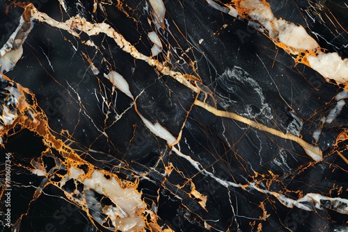 Closeup of black and gold marble texture, resembling natural rock pattern © Vladimir