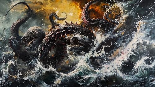 The seas fury incarnate, the Hydra with its everregenerating heads, prowls the abyssal depths, a nightmare of the deep low noise