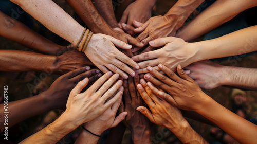 A diverse group of hands coming together in unity, symbolizing the power and strength found through interconnectedness