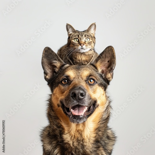 Adorable Cat Perched on Dog's Head Symbolizes Cross-Species Friendship