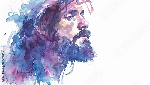 Jesus watercolor painting against white backdrop emanates serene spiritual essence