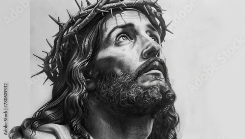 Black-and-white Pencil drawing of Jesus, showcasing spirituality and faith