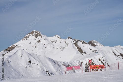 Alpine Ski Slope and Warning Signs