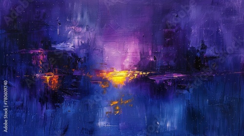abstract painting, blue and purple color palette, night scene, atmospheric, brush strokes © MI coco