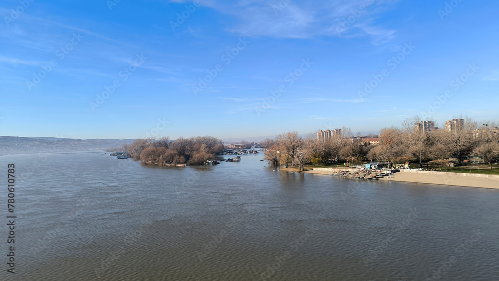 landscape by the Danube river in Novi Sad seen from above landscape by the Danube river in Novi Sad seen from above