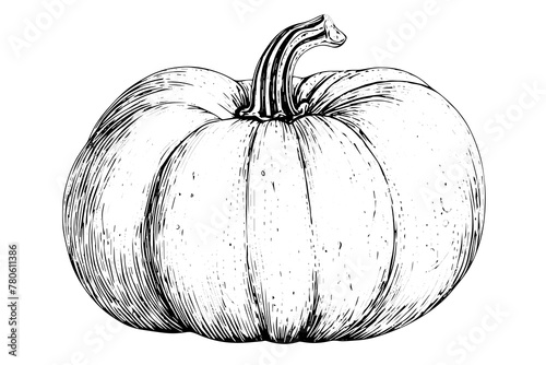 Vintage Pumpkin Sketch: Hand-Drawn Vector Halloween Illustration with Retro Flair. © Artem
