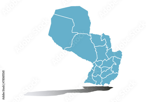 Mapa azul de Paraguay en fondo blanco.