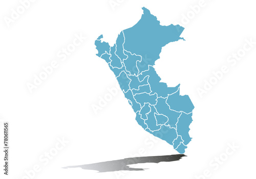 Mapa azul de Peru en fondo blanco.