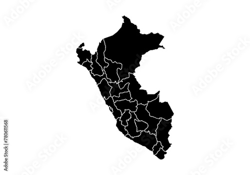 Mapa negro de Peru en fondo blanco.