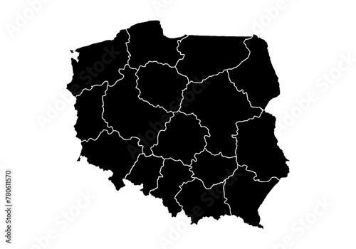 Mapa negro de Polonia en fondo blanco.