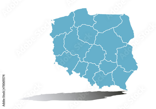 Mapa azul de Polonia en fondo blanco.
