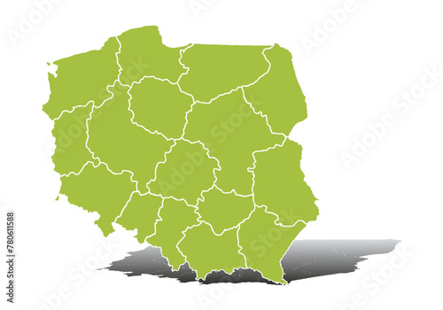 Mapa verde de Polonia en fondo blanco.