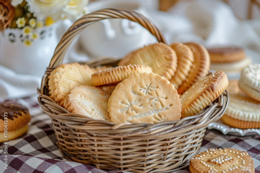 Basket of Cookies on Table Basket of Cookies on Table