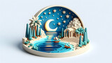 3D Flat Icon: Aegean Escape Turkey Bodrum Peninsula - Where Ancient History Meets Aegean Azure. Famous Location Protograph Theme on Isolated White Background