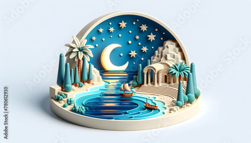 3D Flat Icon: Aegean Escape Turkey Bodrum Peninsula - Where Ancient History Meets Aegean Azure. Famous Location Protograph Theme on Isolated White Background photo