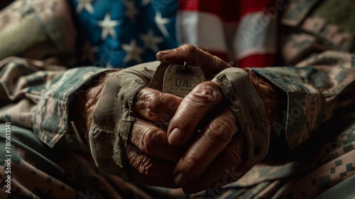 Consumed Hands Of A Former Soldier With Dogtags