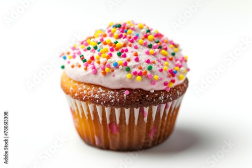 Close-Up of Cupcake With White Frosting and Sprinkles