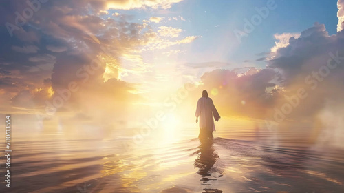 Jesus Christ walking on water  divine light