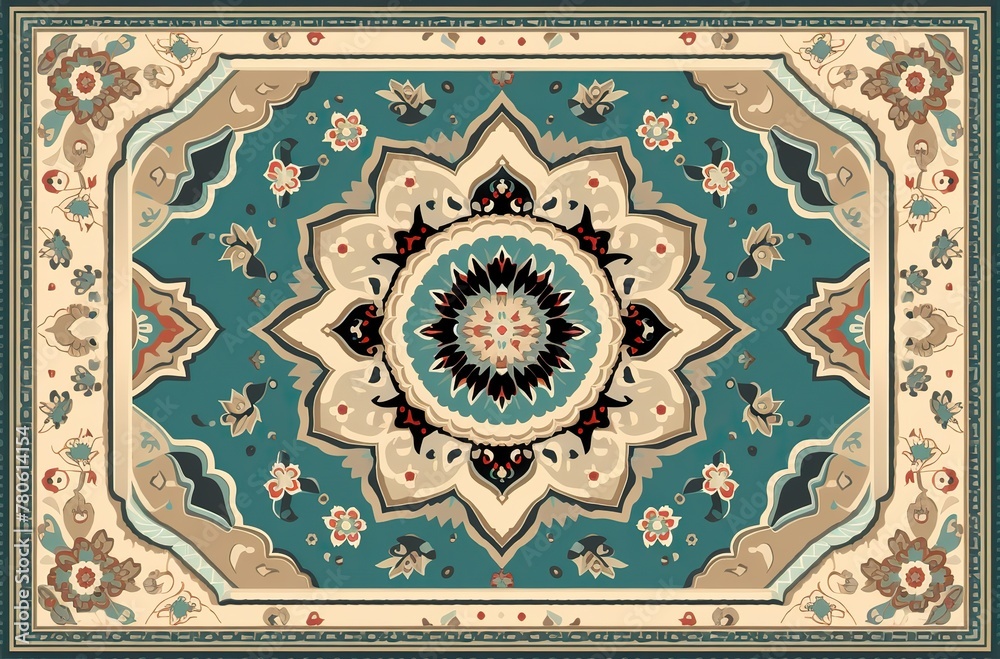 Carpet flat design. Traditional geometric abstract texture textile background view