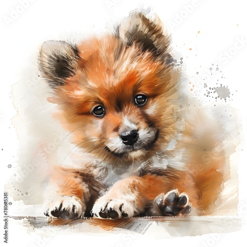 Watercolor Clipart: Curious Puppy in Pastel Hues, Echoing the Charm of Children's Book photo
