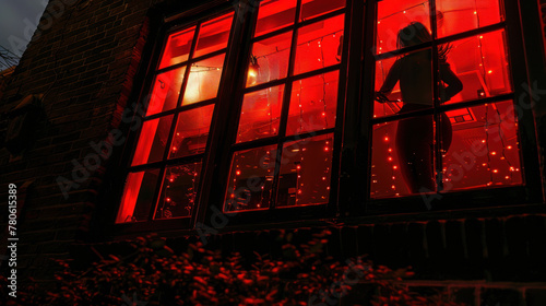 Female prostitute in the window - red light district, legal sex work concept photo