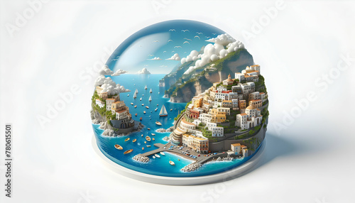 Grecian Getaway Experience: Mythic Summer Adventure in Famous Location - 3D Icon of Greece Islands and Azure Waters on Isolated White Background