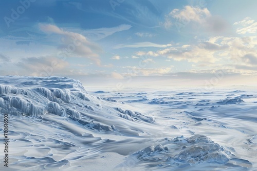 Tundra landscape along with vast stretches of snow and ice