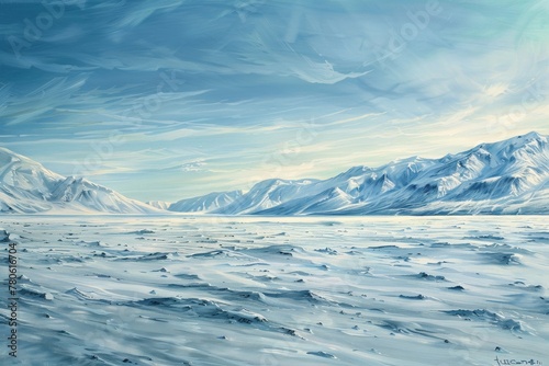 Tundra landscape along with vast stretches of snow and ice photo