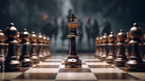 Chessboard Battle: Strategy, competition, and leadership clash as chess pieces move across the board in a game of wits and tactics photo