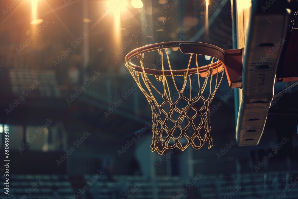 Shooting orange basketball ball into the basket. Beautiful simple AI generated image in 4K, unique.