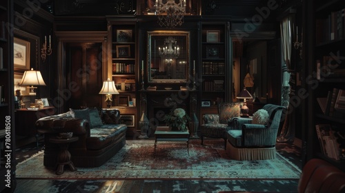 Vintage interior design with eclectic decor  patterned textiles  and ambient lighting