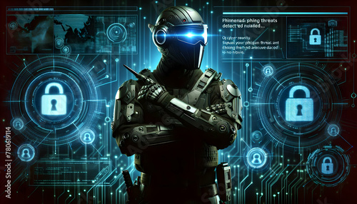 Photo real Cyber Sentinel: Our cybersecurity sentinel watches for phishing threats, detects and neutralizes - Cyber Security Theme