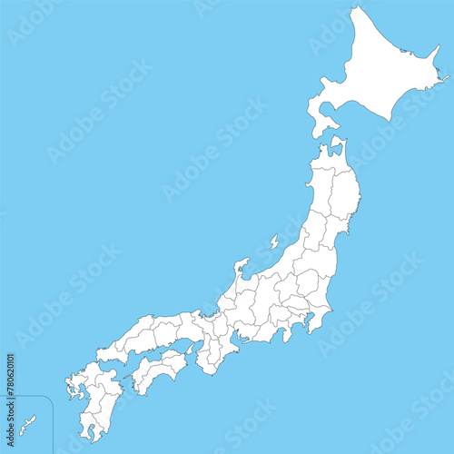 日本の47都道府県、島を省略したシンプルな日本地図、白地図
