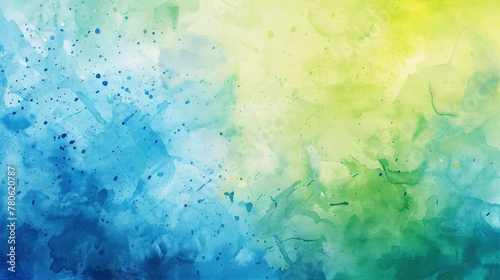 Abstract background, watercolor splashes and powder in blue, yellow and green colors with space in the style of an abstract expressionist artist