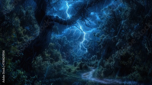 lightning in the green forest at night time 