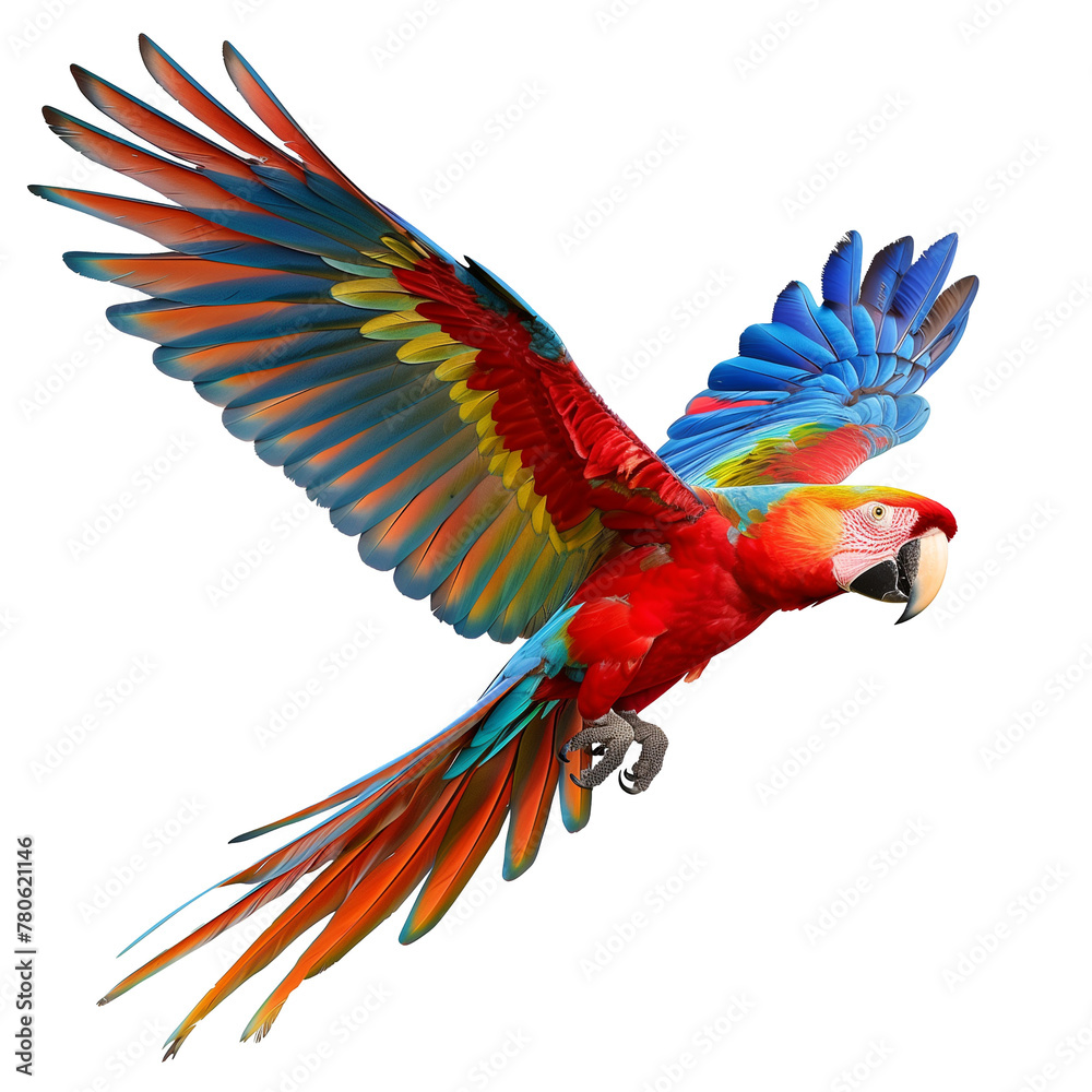 Fototapeta premium 3D rendering of a red and blue macaw isolated on transparent background.