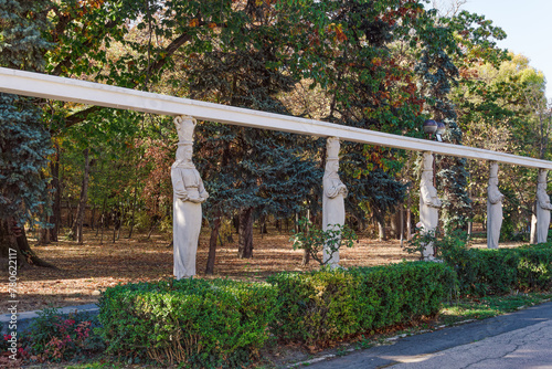 Cariatides (Caryatid) Alley, stone statues in the King Mihai I Park (Herastau), Bucharest, Romania