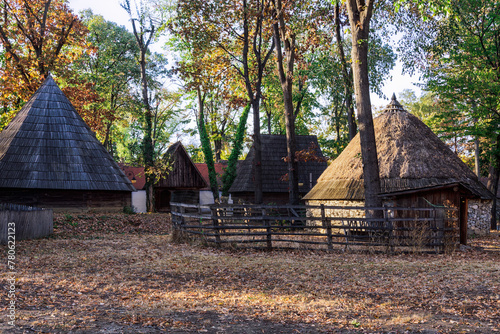 Authentic peasant settlements exhibiting traditional Romanian village life inside Dimitrie Gusti National Village Museum, Bucharest, Romania photo