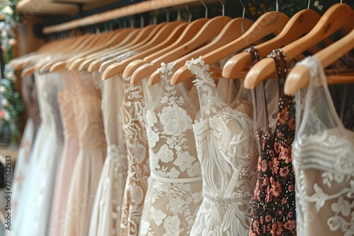 Elegant wedding party dresses on display in a clothing store. Concept Wedding Dresses, Clothing Store Display, Elegant Designs, Bridal Fashion, Special Occasion Attire