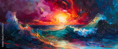 Chromatic waves crash against the shores of perception, igniting the imagination with their radiant intensity. photo