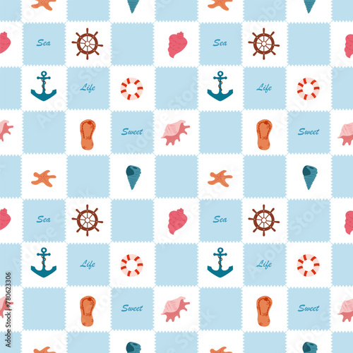 Underwater items seamless pattern, perfect for kids bedding, fabric, wallpaper, wrapping paper, textile, t-shirt print.