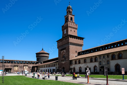 View of Castello Sforzesco (Sforza's Castle), a medieval fortification dating back to the 15th century, now housing museums and art collections, Milan, Lombardy, Italy photo