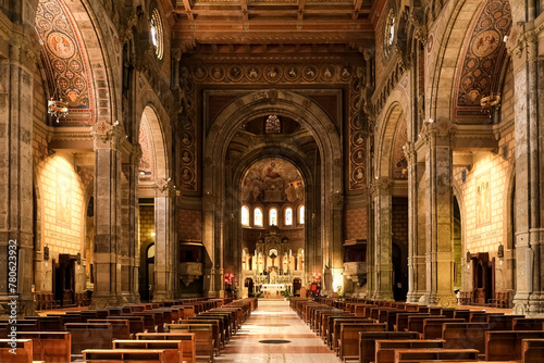 Interior of Corpus Domini Church, blending Neo-Romanesque, Neo-Byzantine, and Art Nouveau styles, completed in 1901, elevated to minor basilica status by Pope Pius XII, Milan, Lombardy, Italy